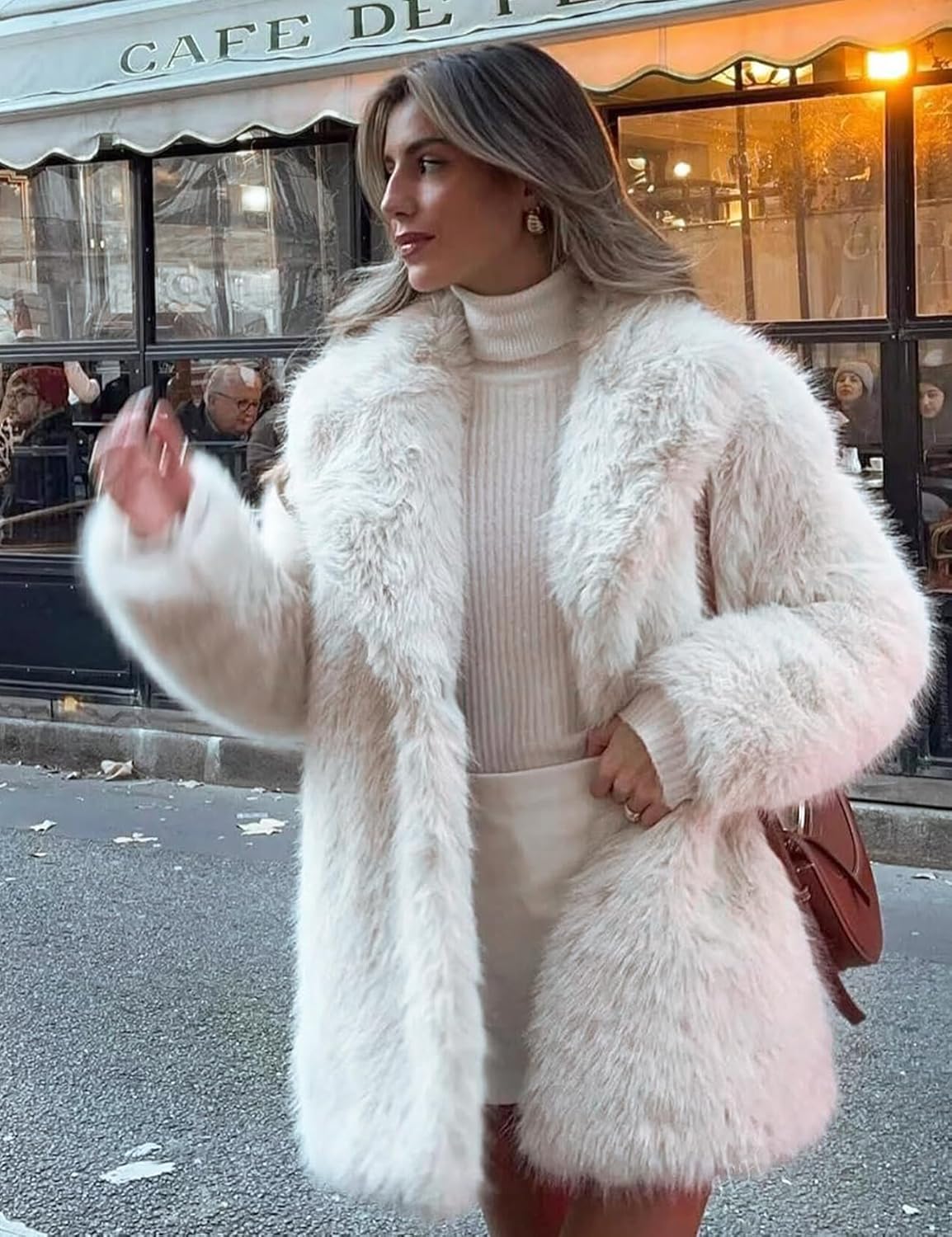 Wyeysyt Womens Faux Fur Coat Long Fluffy Shaggy Jacket Lapel Winter Furry Coats Fuzzy Outerwear - Image 2