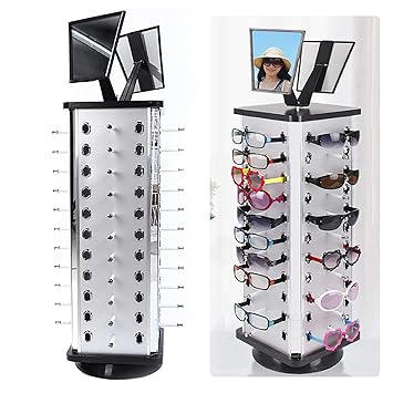 DNYSYSJ Commercial Countertop Spinning Sunglass Organizer Shelf, 44 Pairs 360 Rotating Sunglass Display Rack Metal Glasses Stand Holder W/ Mirror USA STOCK (Square)