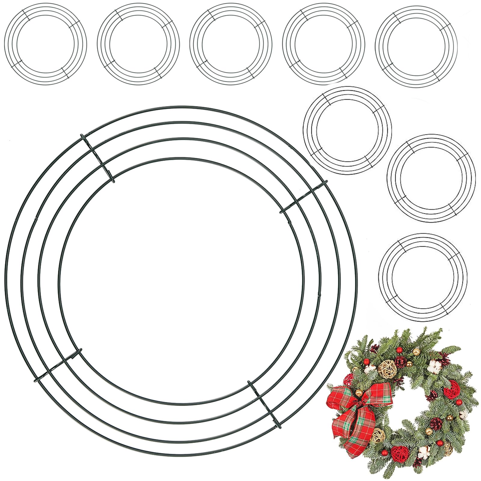 ZEONHAK 20 Pack 10 Inch Wire Frames, Round Metal Wreath Form, Metal Wire Wire Wreath Frame for Craft DIY Wedding,Home Party Garden Floral Decor, Dark Green