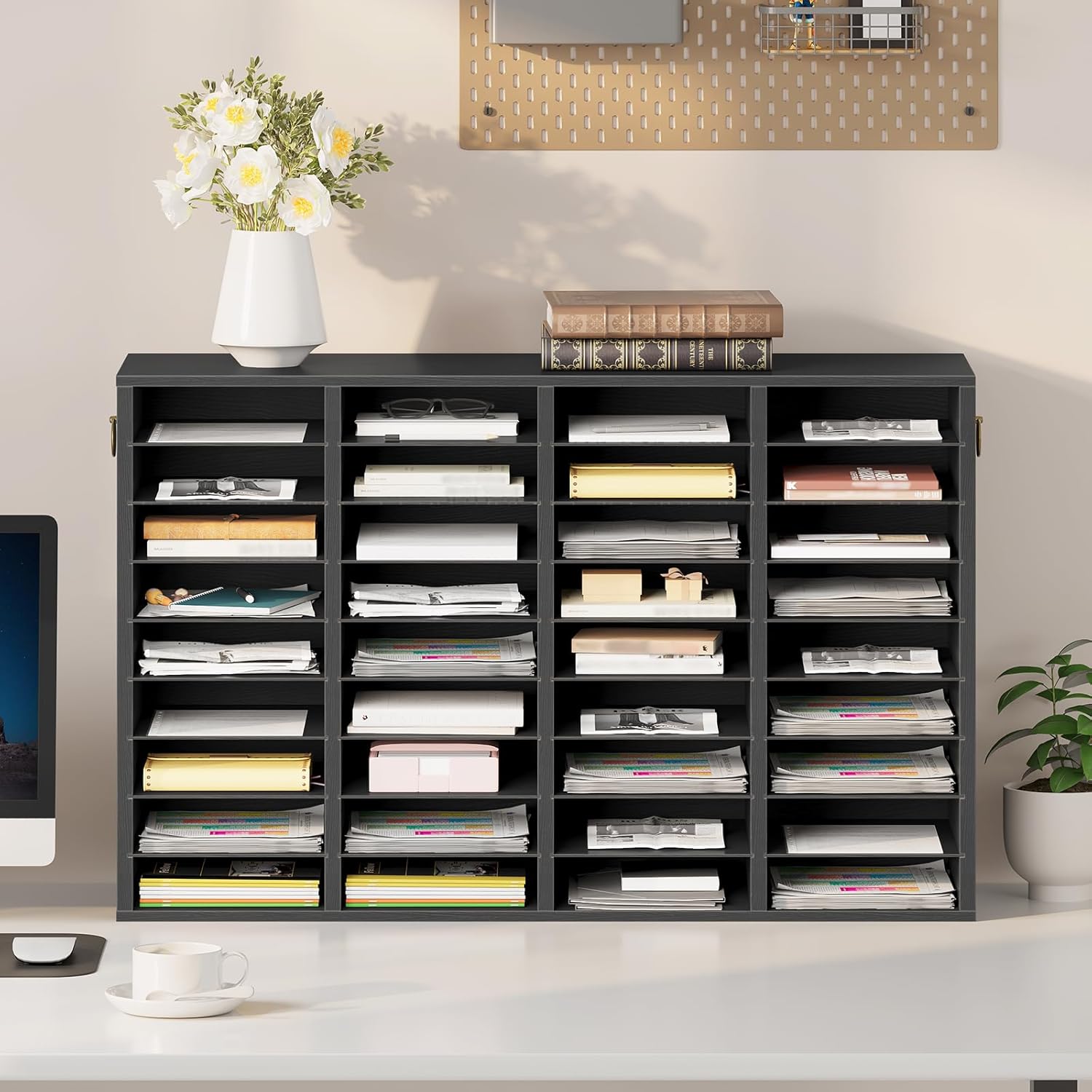 HOOBRO Wooden Literature Organizer, 36-Slot Mail Sorters, Removable Classroom Mailbox, Student Mailboxes for Classroom, Paper Storage Organizer, for Home, Office, Black BK36WF01