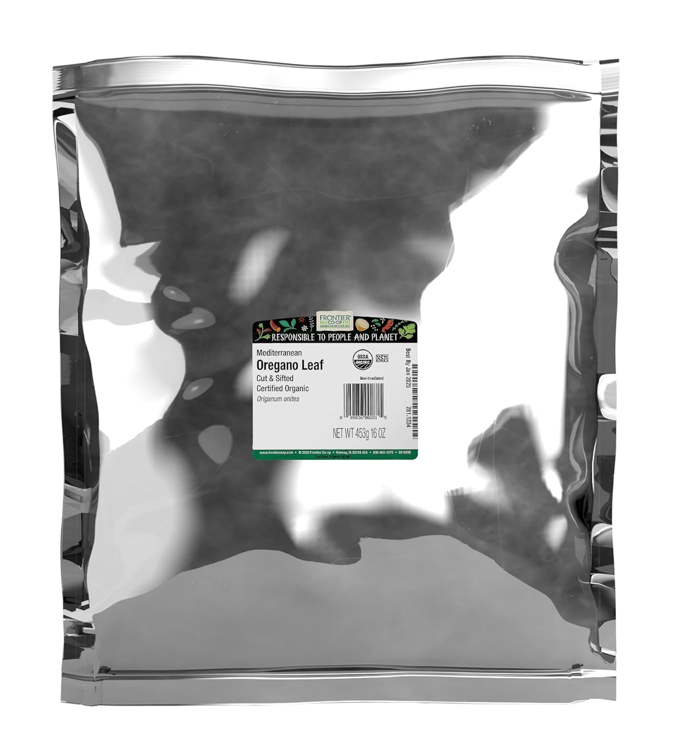 Frontier Co-op Organic Fancy-Grade Mediterranean Oregano, 16 oz Bulk Bag - Non-Irradiated, Kosher Certified Spice