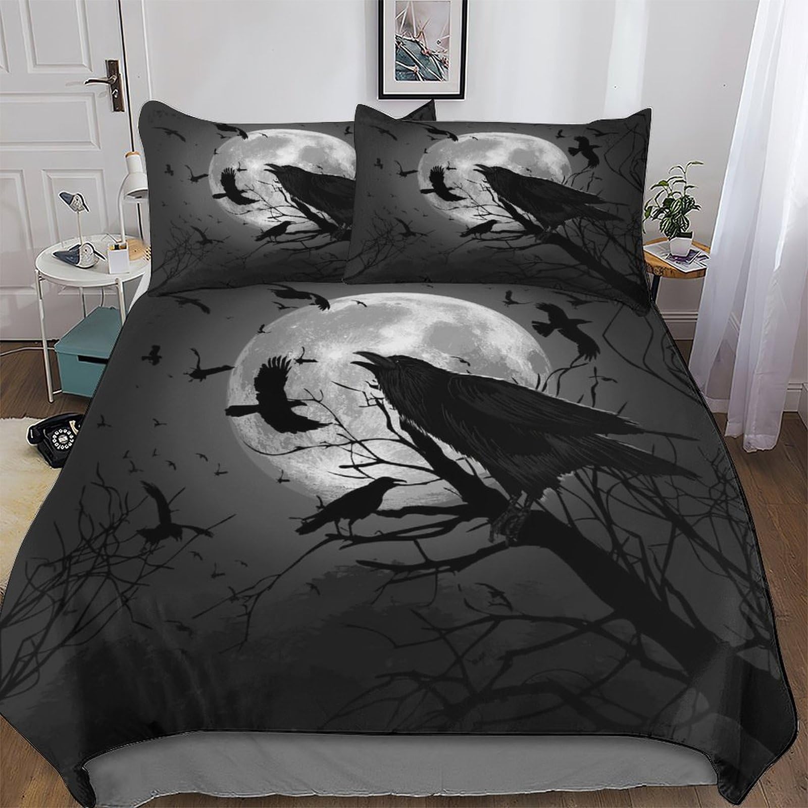 Housse de couette corbeau king size pour transformer l'ambiance de votre chambre
