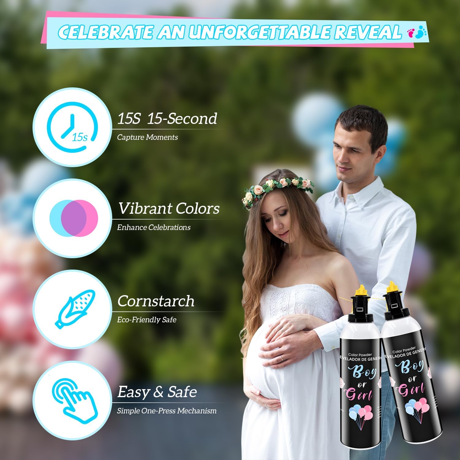 Gender Reveal Fire Extinguisher 2 Pack - Blue or Pink Smoke for Boy or Girl Baby Shower - Biodegradable Decorations and Ideas