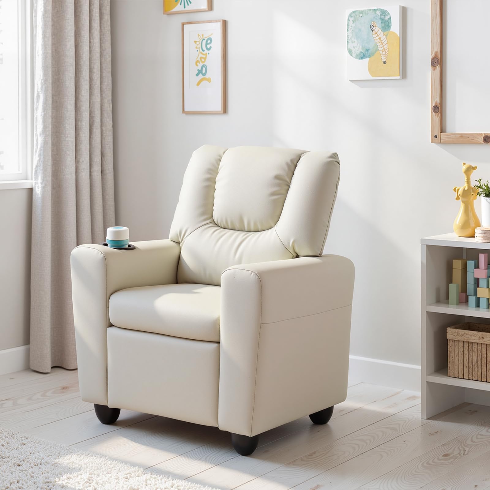 LIFEZEAL Sofá infantil, sillón infantil con función reclinable, sillón relax 2 en 1 para niños, sofá infantil con reposapiés ajustable y soporte para bebidas, sofá pequeño para habitación infantil