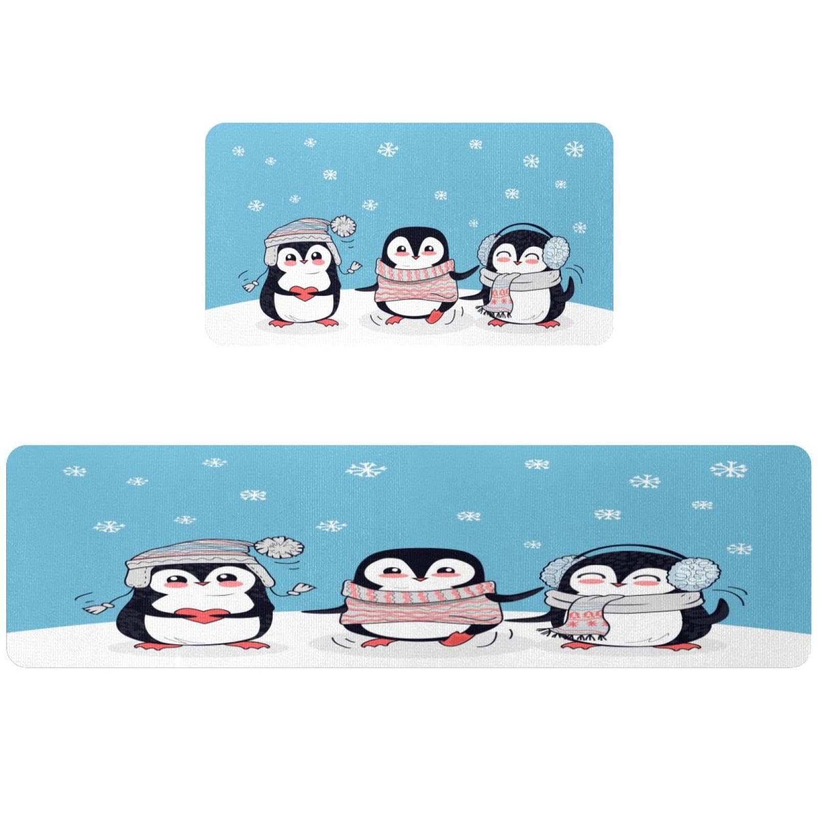 Tapetes de cocina antideslizantes VAPOKF lavables con diseño de pingüinos de invierno set de 2