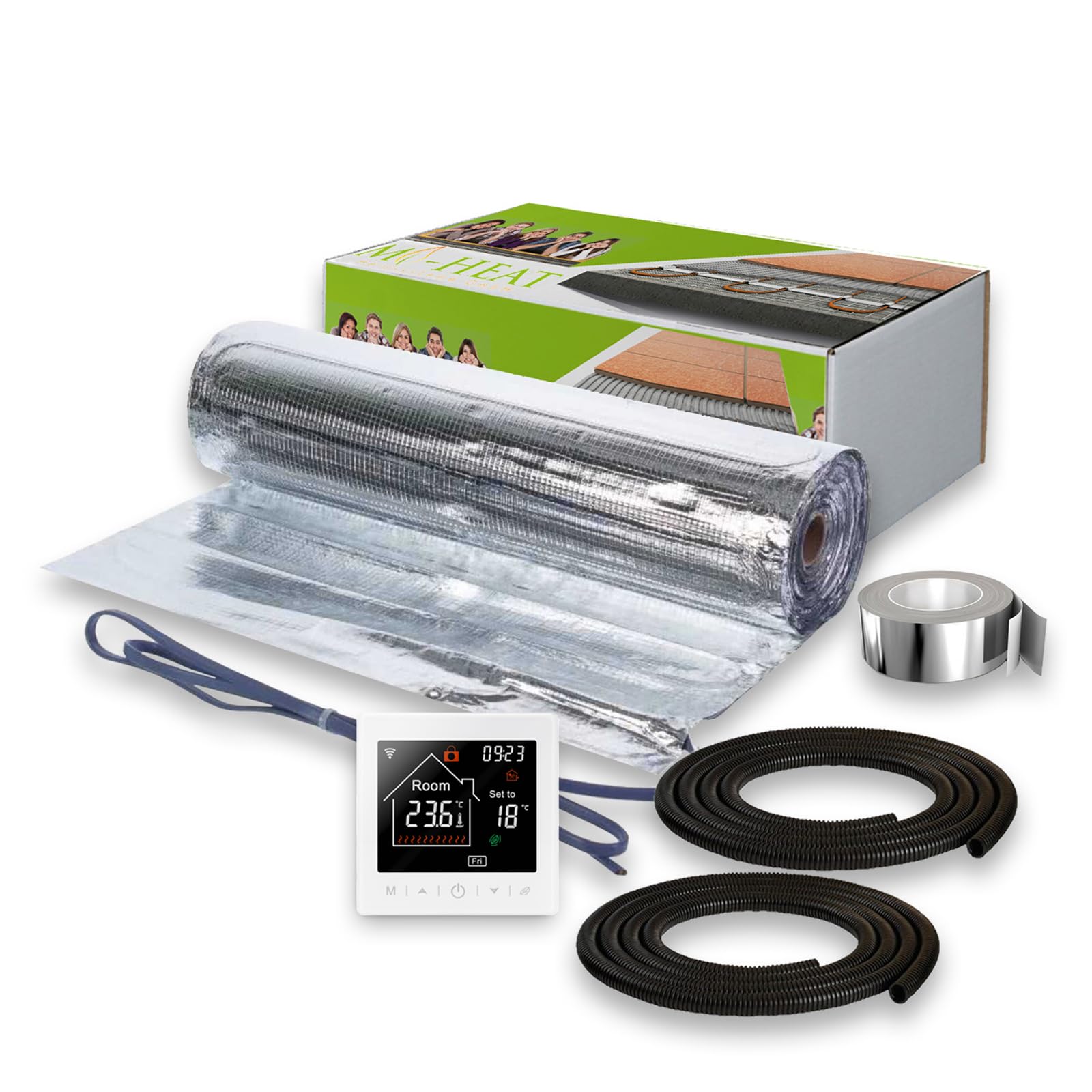Esterilla calefactora de aluminio, 1,5 m², calefacción por suelo radiante eléctrico + juego de regulador termostático MST1
