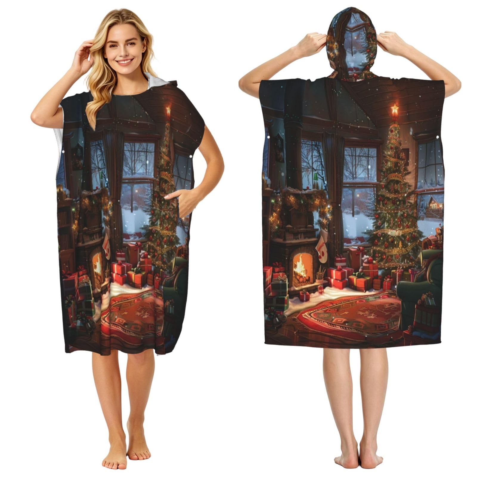 DTHKJNLSF Christmas Adult Hooded Beach Poncho Towel