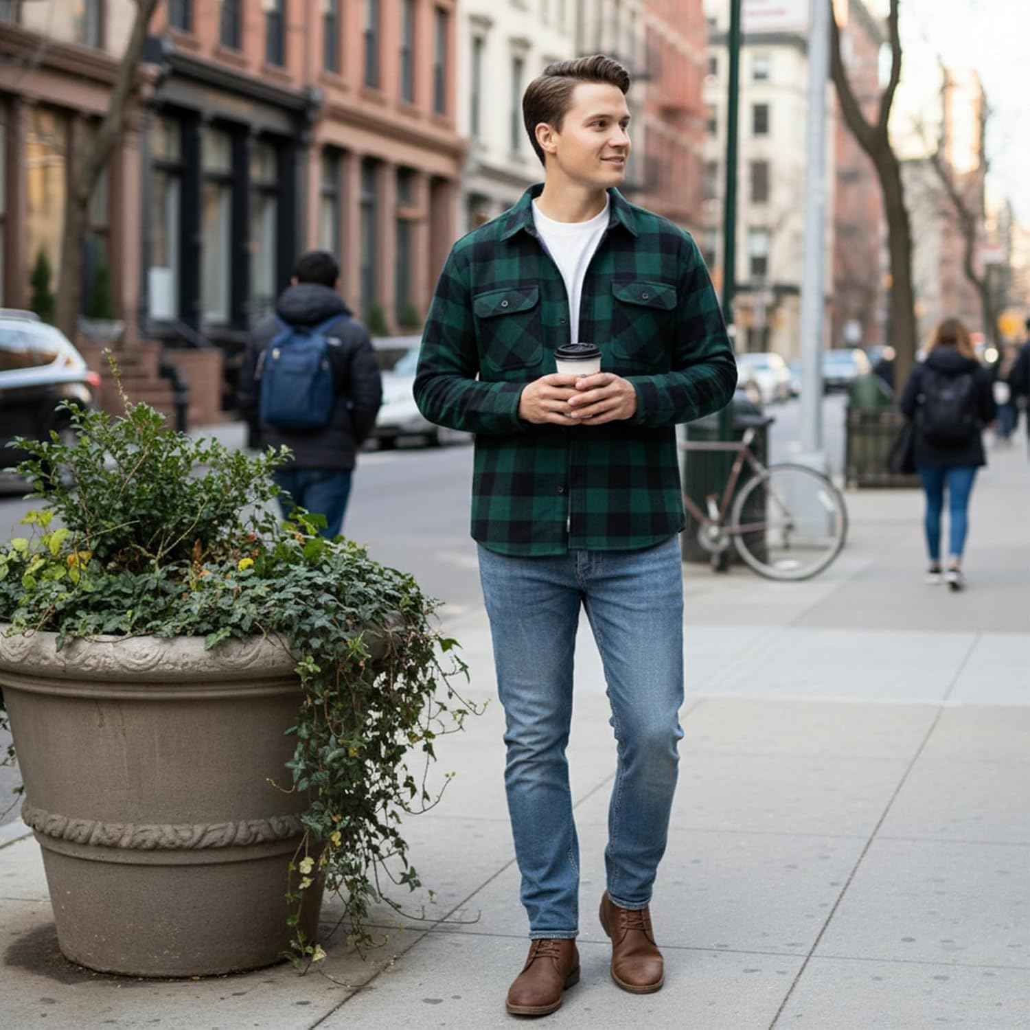 Men’s Long Sleeve Shirts- Thermal Work Padded Warm Shirts Quilted Lined Flannel Heavyweight Plaid Fleece Shirt - Image 7