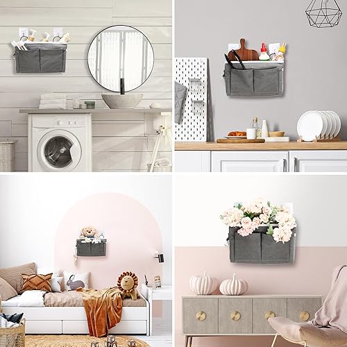 Miniatura 7 de 6 bolsas de almacenamiento para colgar en la pared, bolsa organizadora para colgar en la pared con ganchos, cesta colgante de pared con bolsillo,