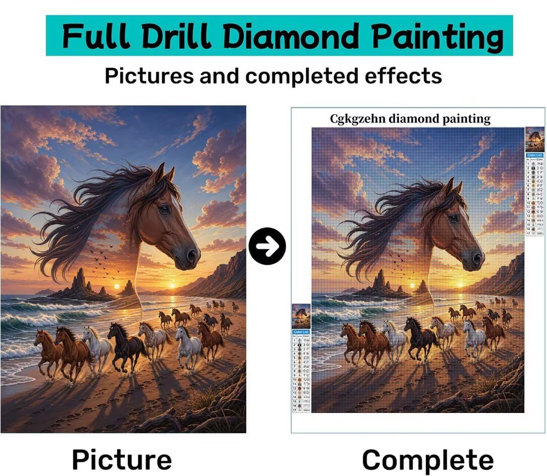 Diamond Painting Caballos, Manualidad Creativa y Relajante 80x100cm C8-118