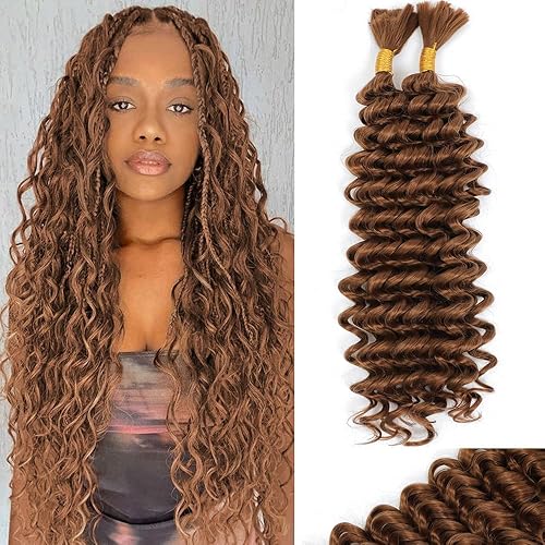 Miniatura 26 de Mezcla de cabello humano trenzado sintético de onda profunda a granel para trenzar, 16 pulgadas, cabello trenzado húmedo y ondulado, 2 piezas