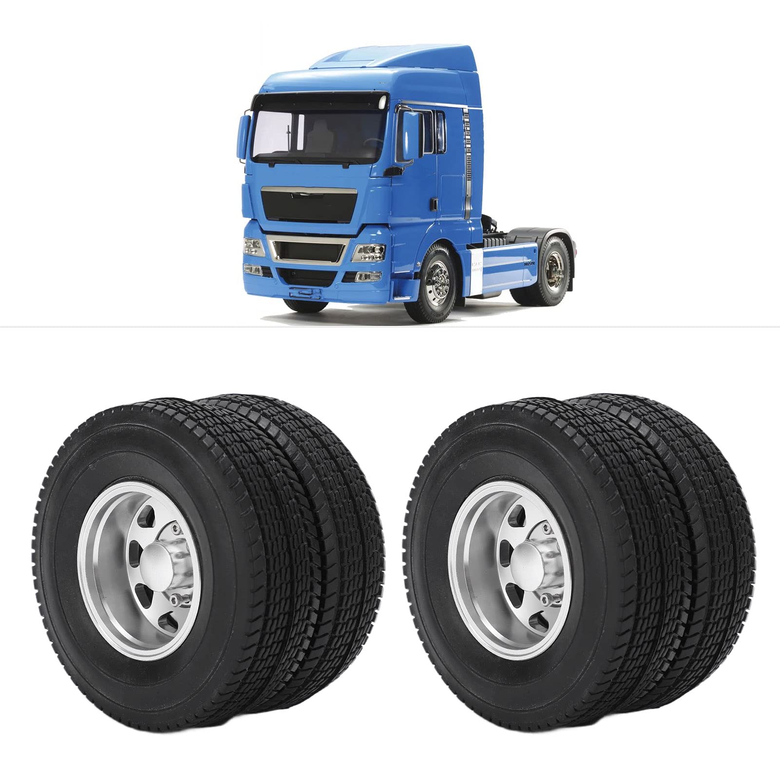 RC-Legierungs-Hinterradnabenfelgen mit Gummireifen für Traktor (Silver)
