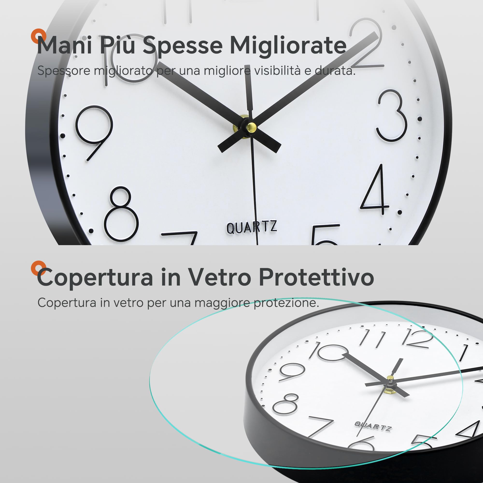 Orologio da parete moderno da 30 cm, silenzioso, al quarzo, con numeri