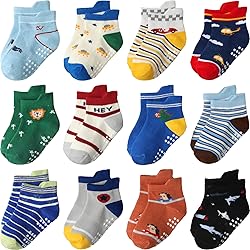 Aroveea Baby Toddle Socks Grip Non Slip Kids Boys Girls Cotton 12 Pack Ankle Cute Newborn Socks