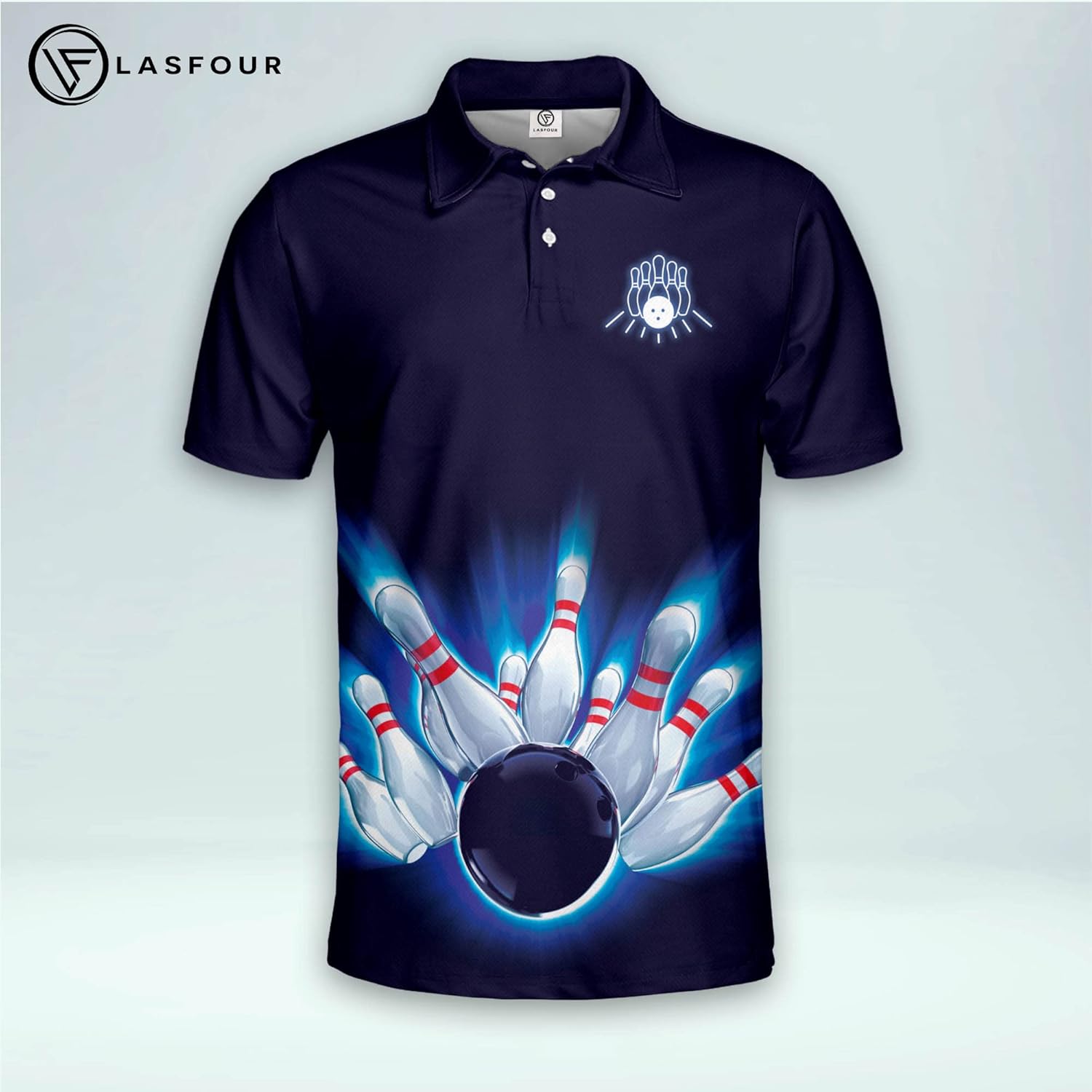 LASFOUR Bowling Shirts for Men, Bowling Jerseys for Men, Mens Bowling Polo Shirts Short Sleeve, Funny Bowling Team Shirts Men