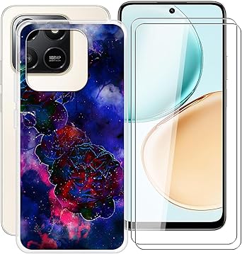 Clear Case for Honor X7d 4G 6.77" with 2 x Tempered Glass Protective Film, Slim Shockproof Soft Silicone Cover, 360 Drop-Proof Phone Case for Honor X7d 4G - Mist Rose