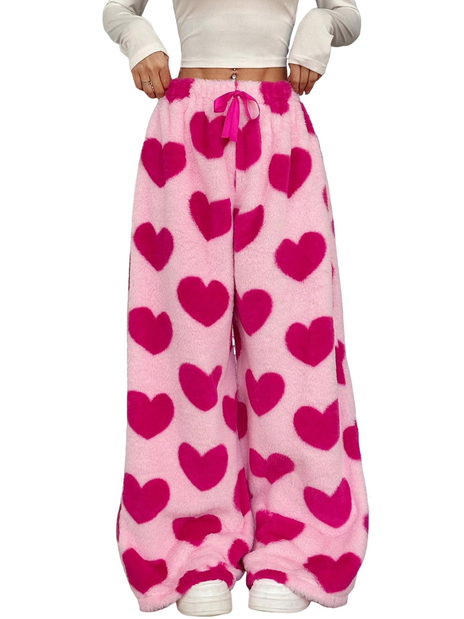 ZAFUL Women's Fuzzy Plush Pajama Pants Wide Leg Pj Bottoms Lounge Pants