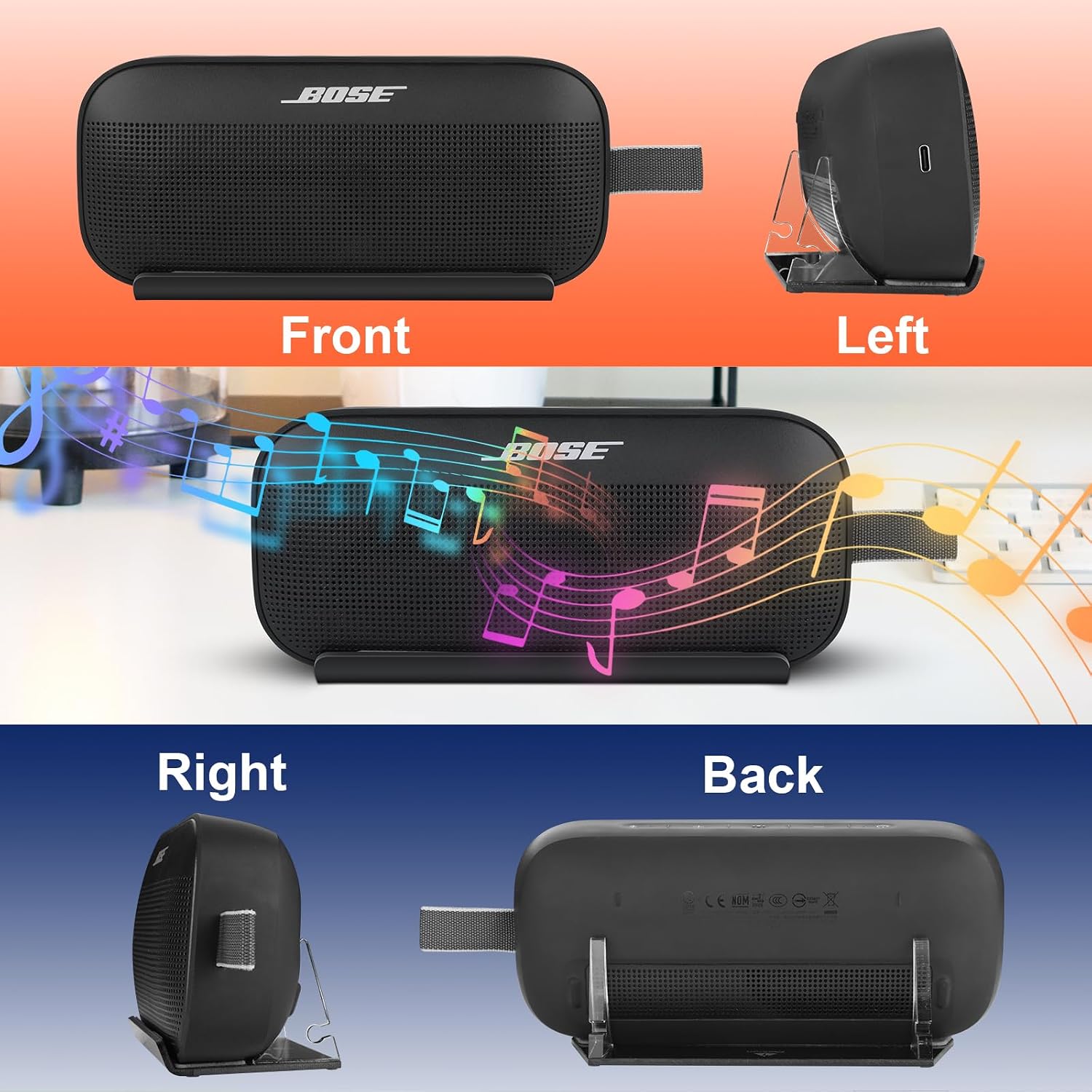 Desktop Holder for Bose New SoundLink Flex 2nd Gen/Bose SoundLink Flex Bluetooth Speaker, Table Base Stand Display Stand Acrylic Speaker Stand Mount with Cable Management Groove (Black)