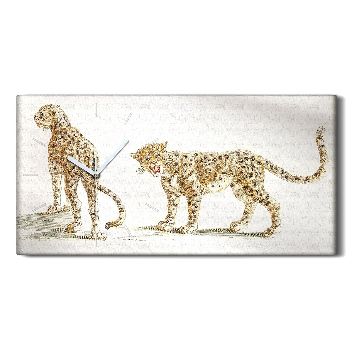 Horloge sur toile dessin des animaux chats léopards 60x30cm pour décoration murale