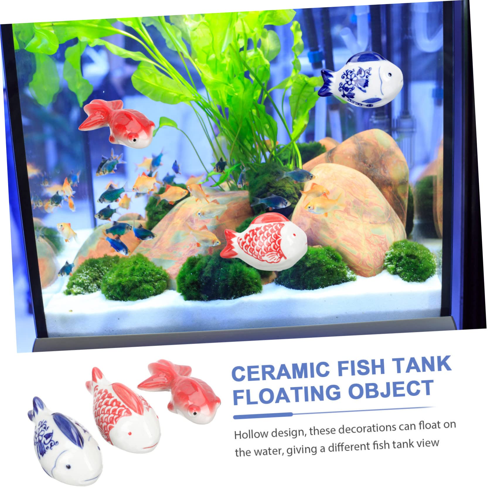 PRETYZOOM 2 Series Flotante De Cerámica Flotante Artificial Adornos De Acuario Cifra Miniatura Decoración Pecera Adornos Pecera Adornos De Pecera Estatuas De Peces De Cerámica 3 Piezas*2