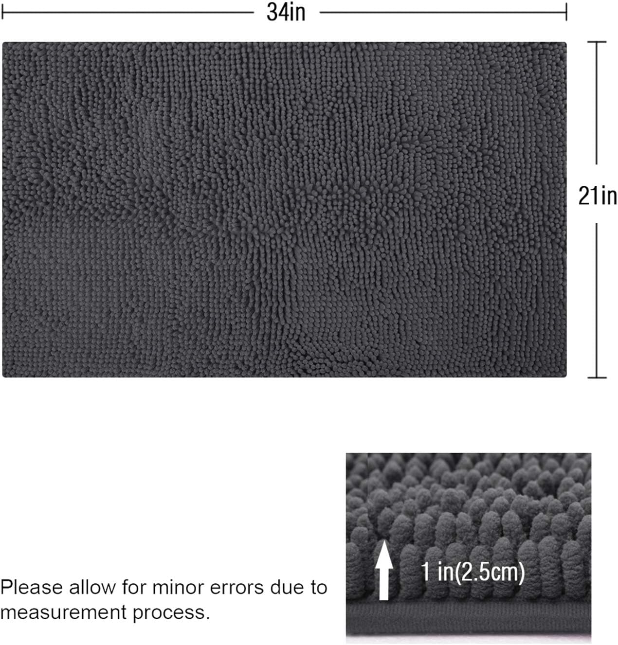 ITSOFT Non Slip Shaggy Chenille Bath Mat for Bathroom Rug Water Absorbent Carpet 34 x 21 Inches Charcoal Gray : Home & Kitchen