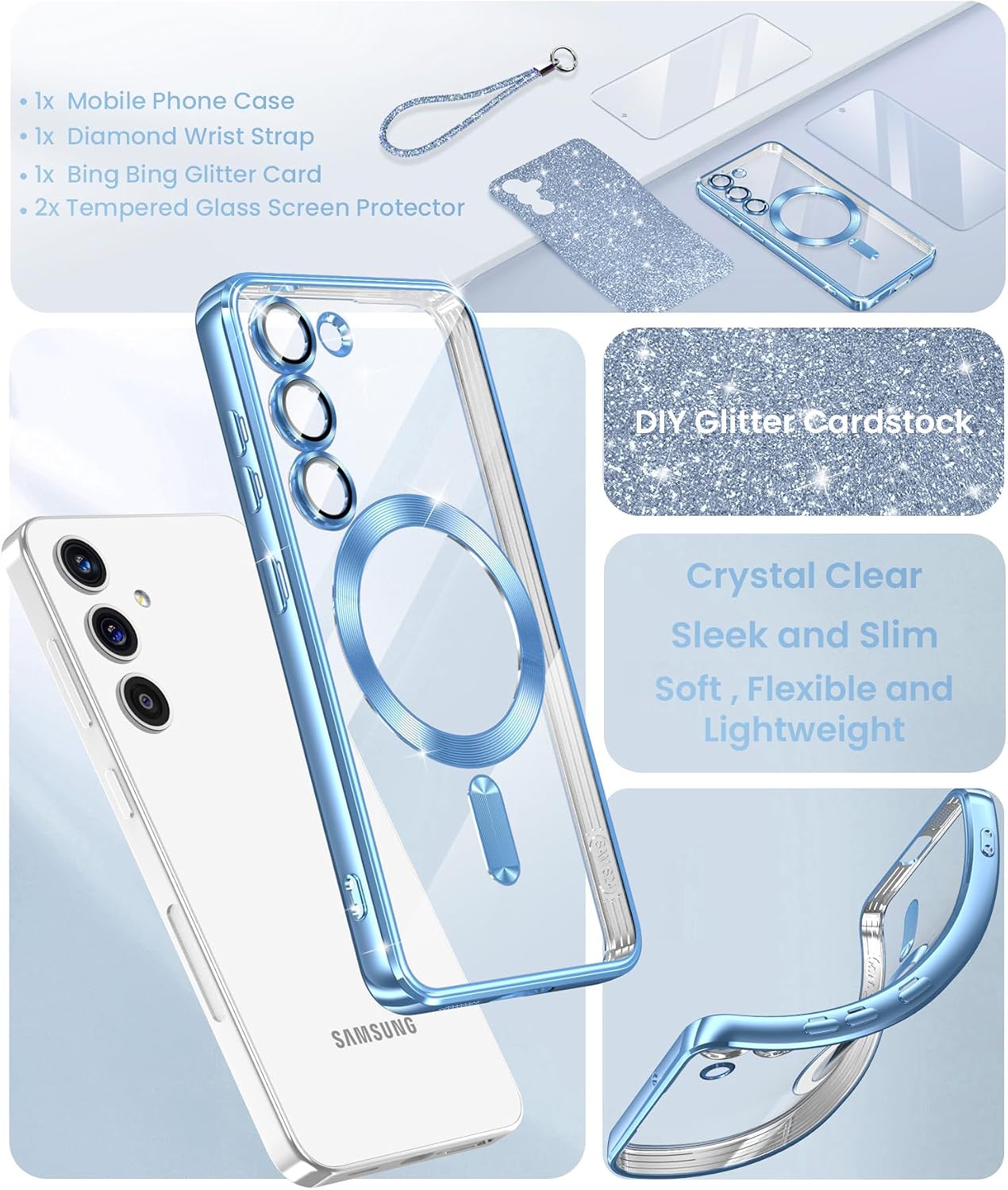 Luxury Plated Gold Magnetic Phone Case for Samsung Galaxy S22-Blue image 5