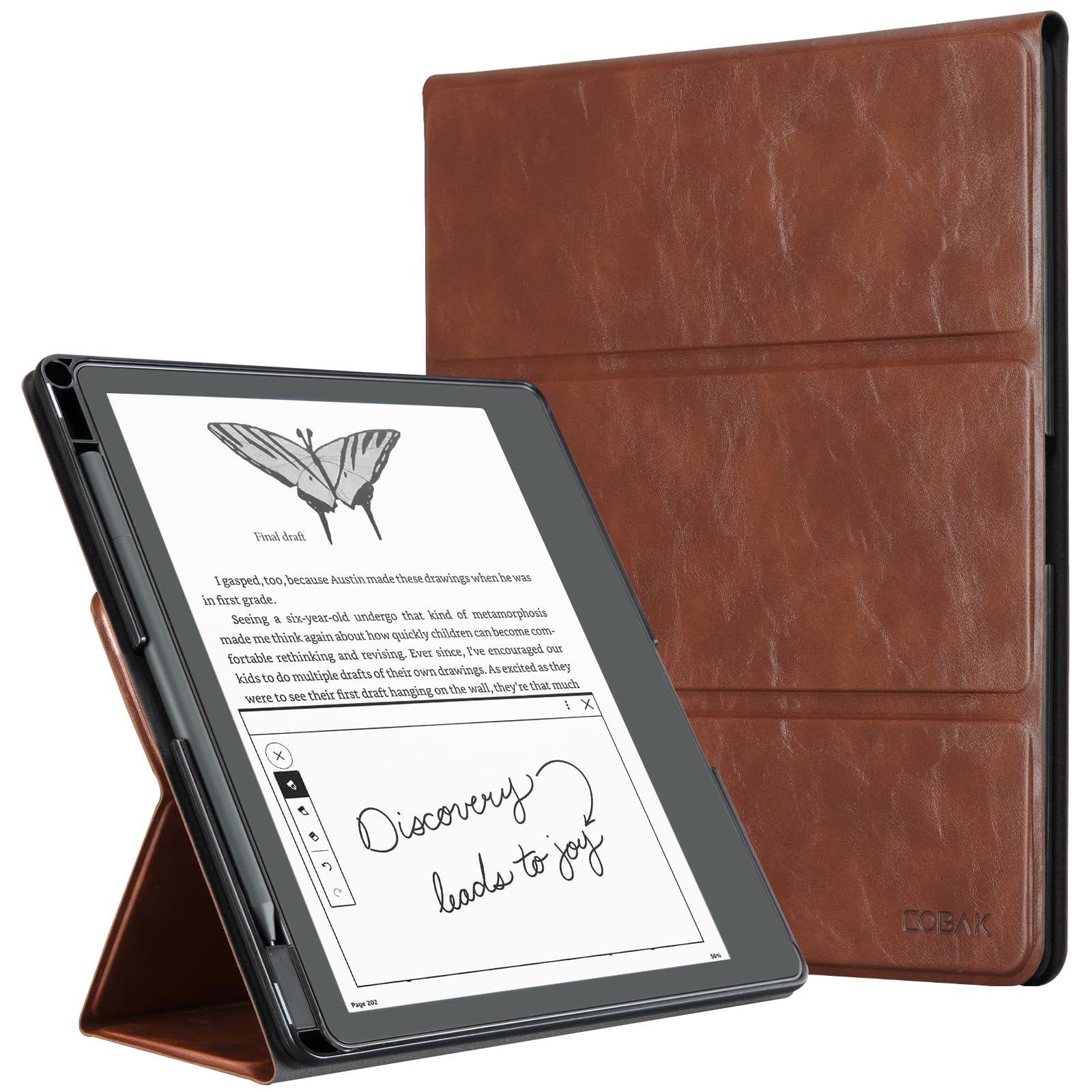 CoBak Case for E-Reader - All New PU Leather Cover with Auto Sleep Wake Feature for E-Reader 10.2" 2022 &amp; 2024 Released with Pen Holder (not Compatible with Remarkable),Dark Brown