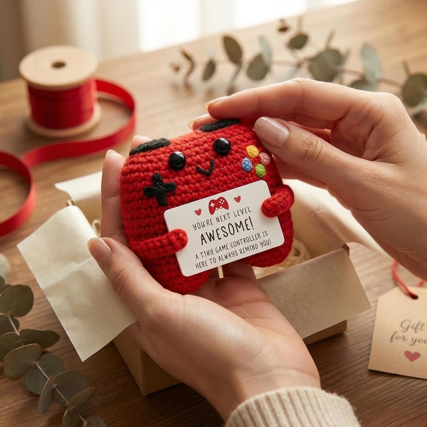 Awesome​ Crochet Game Controller Doll, Gamer Gifts​ for Men, Emotional Support​ Christmas Birthday​ Present, Positive Crochet​ Gaming Decor​ for Home Office