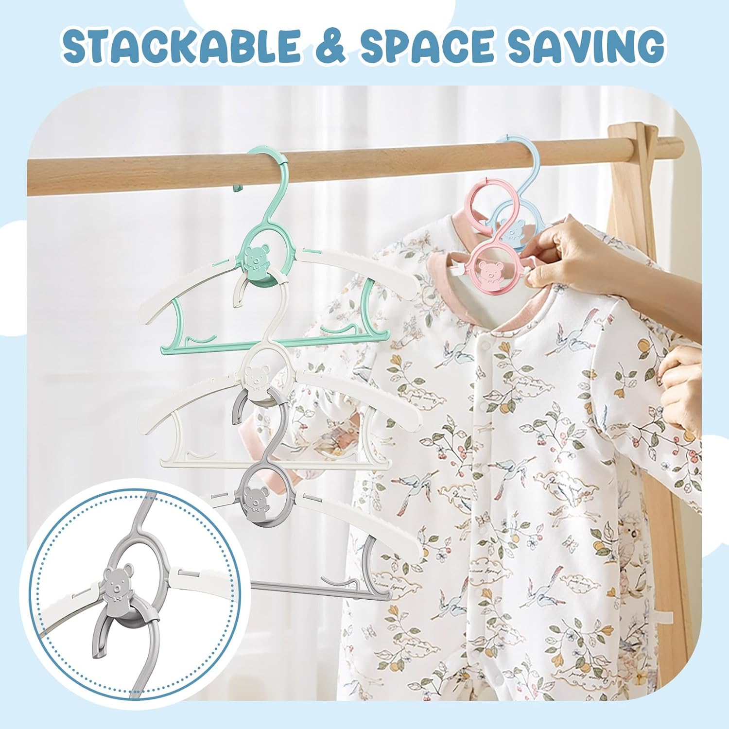 50 Pack Kids Hangers for Nursery Closet, Adjustable Non-Slip Toddler Baby Hangers with Windproof Buckle, 11-14" Infant Child Plastic Clothes Pant Hanger for Boys Girls Newborn Adult, Multi - Image 7