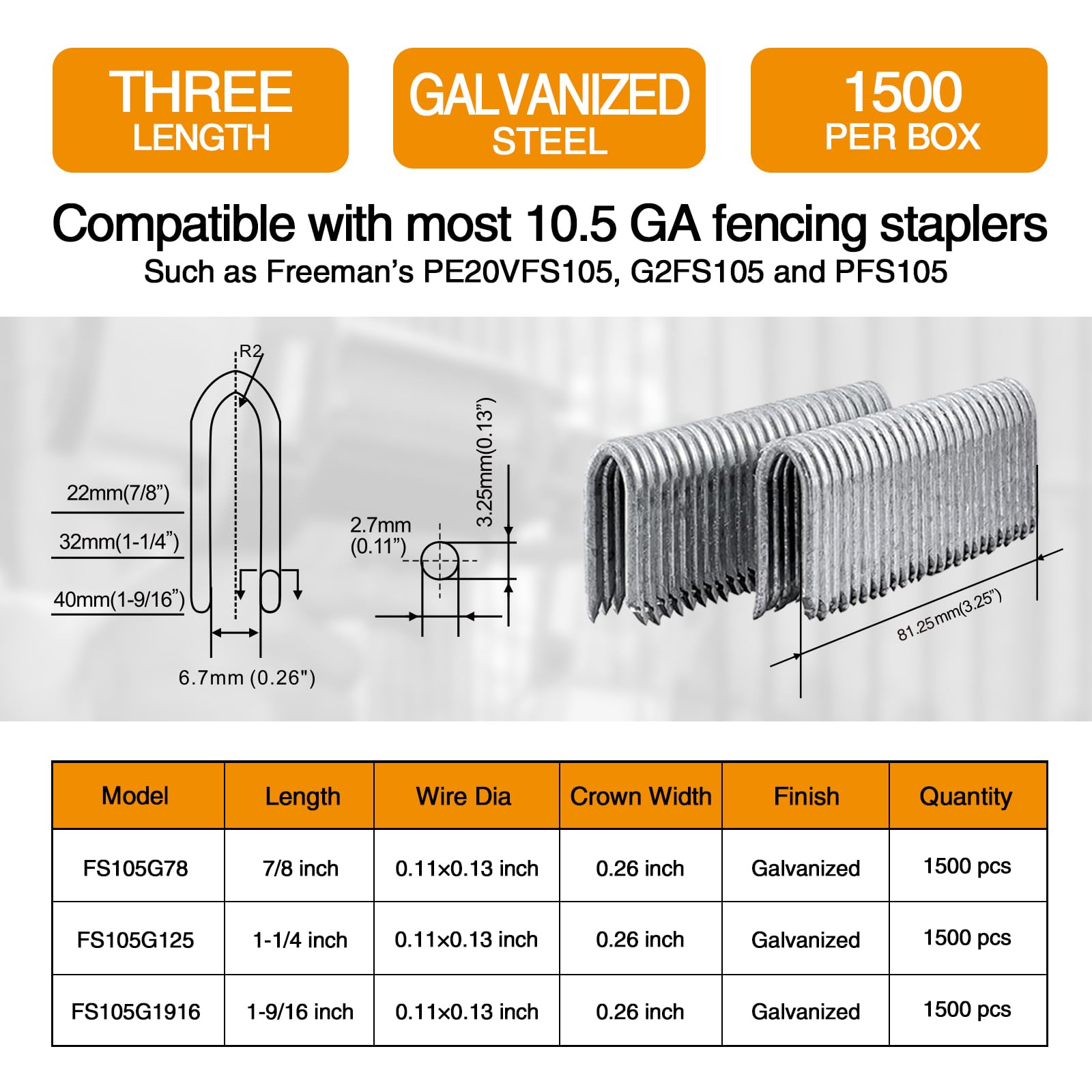 Freeman valla de acero galvanizado grapas, FS105G1916