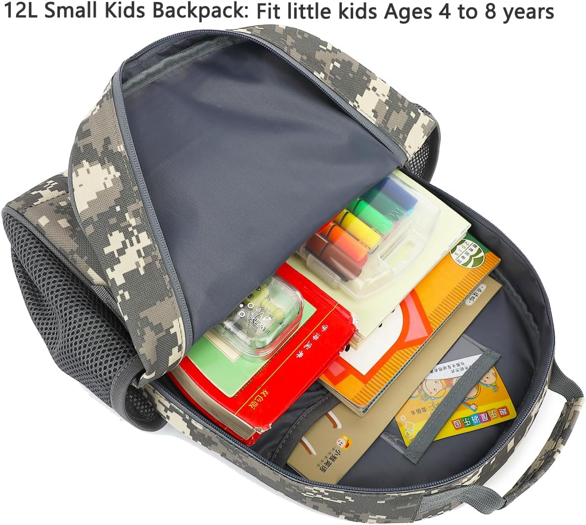 FlowFly Kids Backpack for Toddler Boys Girls, Simple Lightweight Bookbag for Daycare Kindergarten Elementary School Travel, Small Modern Bag (Medium 15''), Digital Camo - Image 5