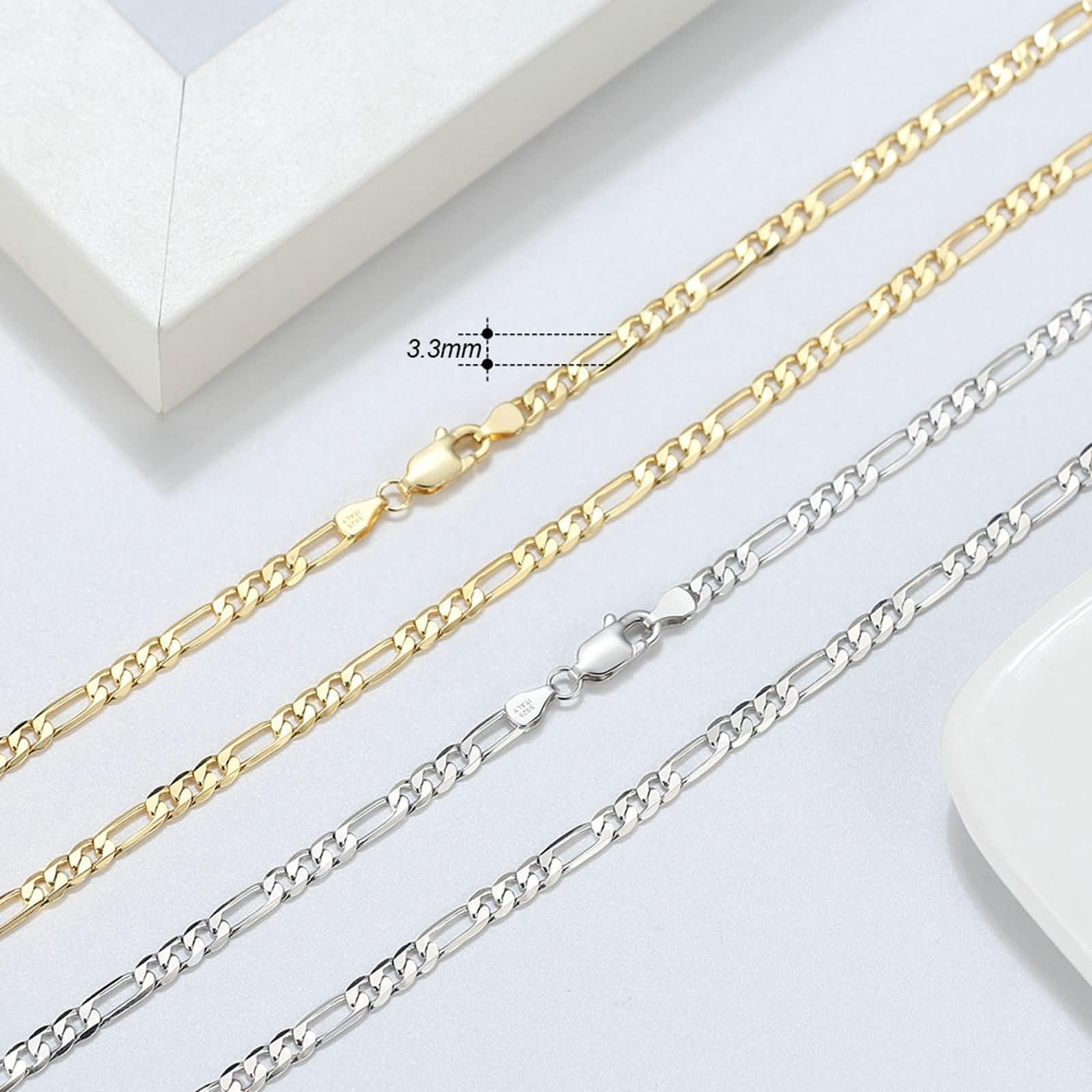 Collana Argento Donna Catena,Collane di Argento Sterling 925 Donna Catena Figaro 3.3MM Collana Catena Donna Argento