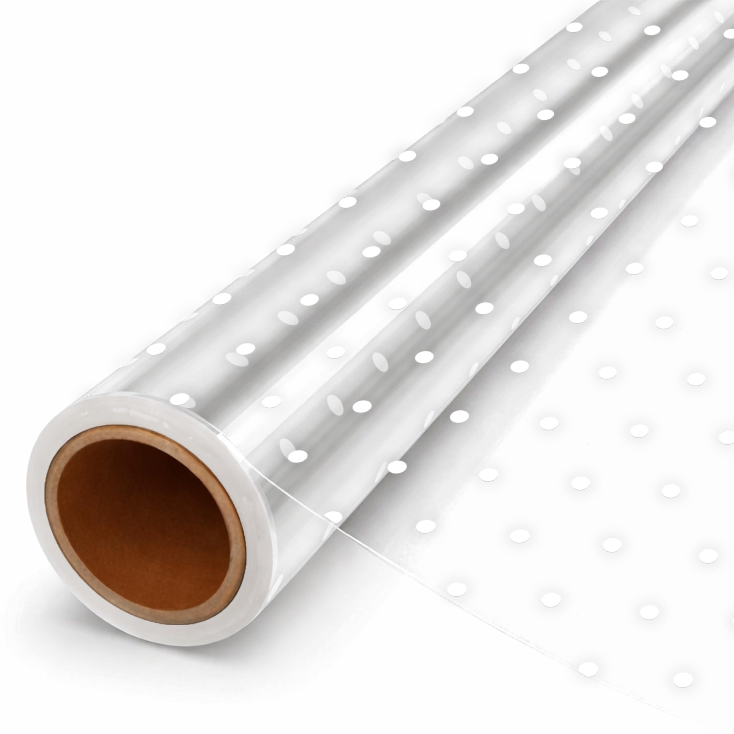 Volila White Dots - 40Cm X 15M 15M Christmas Cellophane Wrap, Clear Cellophane Wrap With Polkadot Design For Hampers, Cellophane Roll For Gift Baskets And Christmas Gifts, Cellophane Roll (40Cm Wide)