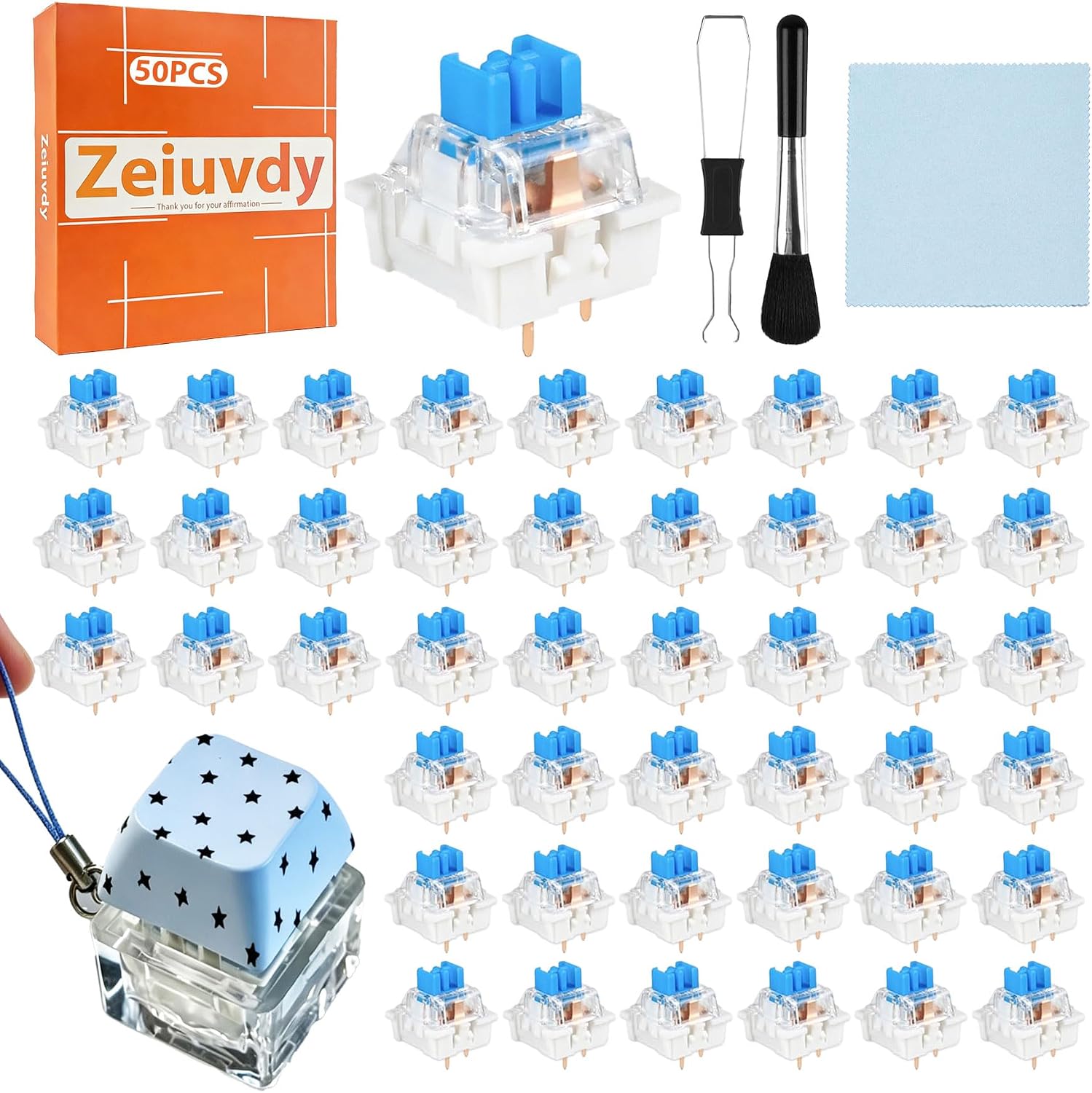 90 PCS 3D Printer Clicker Switch Set, Clicky Keyboard Switches | 3D Printing Projects, Audible Click Feel, 3Pin Switches, DIY Clicker Parts, Includes Puller Brush Cloth(Blue)