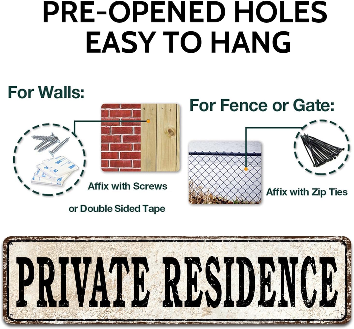 Metal Signs Private Residence Aluminum Metal Plaque Rustic Tin Sign Retro Wall Decor 4x16 Inch image 3