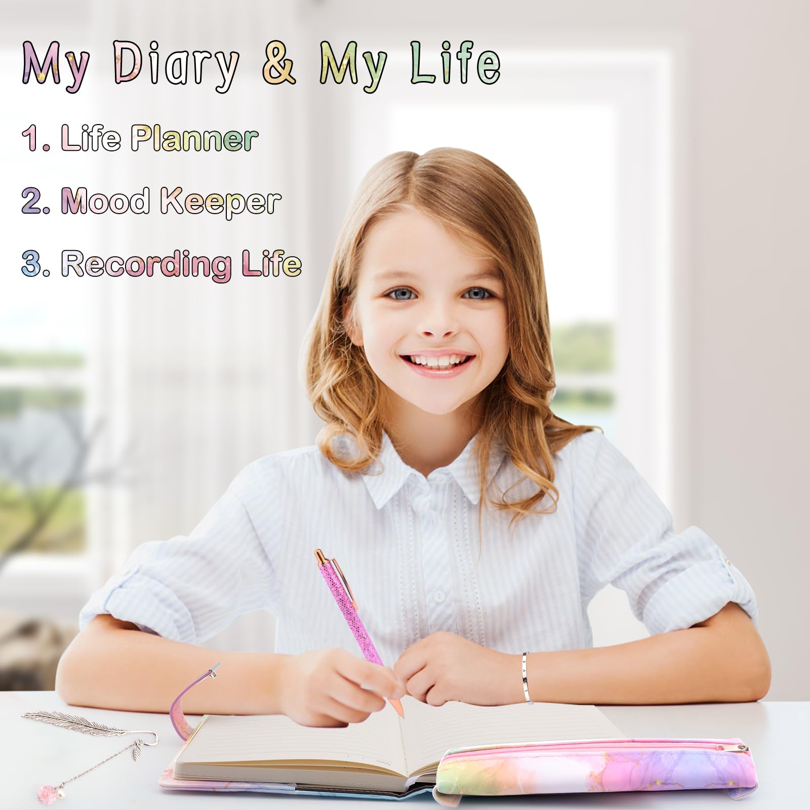 Journal avec serrure pour filles, cadeaux pour filles de 8, 9, 10, 11, 12, 13 ans, cadeaux Noël et anniversaire pour adolescentes filles âgées de 7 à 14 ans, journal avec code, carnet de notes, stylo