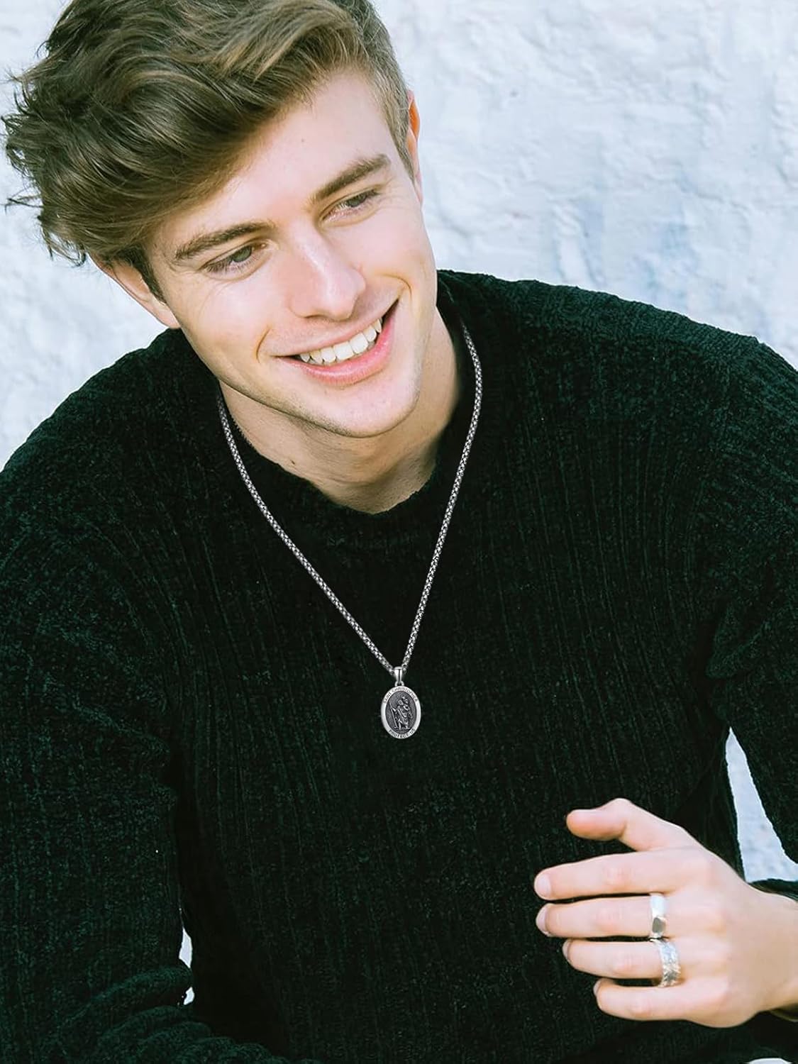 ADMETUS 925 Sterling Silver Patron Saint Necklace | Amulet Necklace Cross Jewelry for Men with 2.5mm 22"+2" Rolo Chain - Image 3