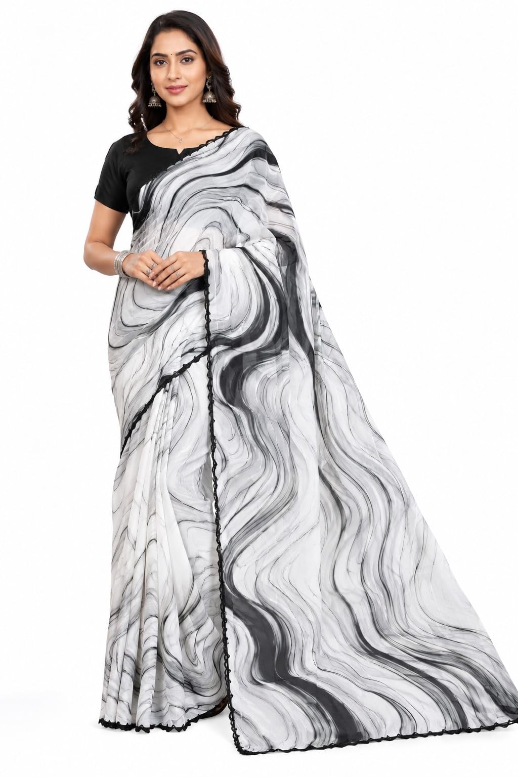 White Colour black And White multicolour Women Printed Georgeet Fancy Saree-picture-48