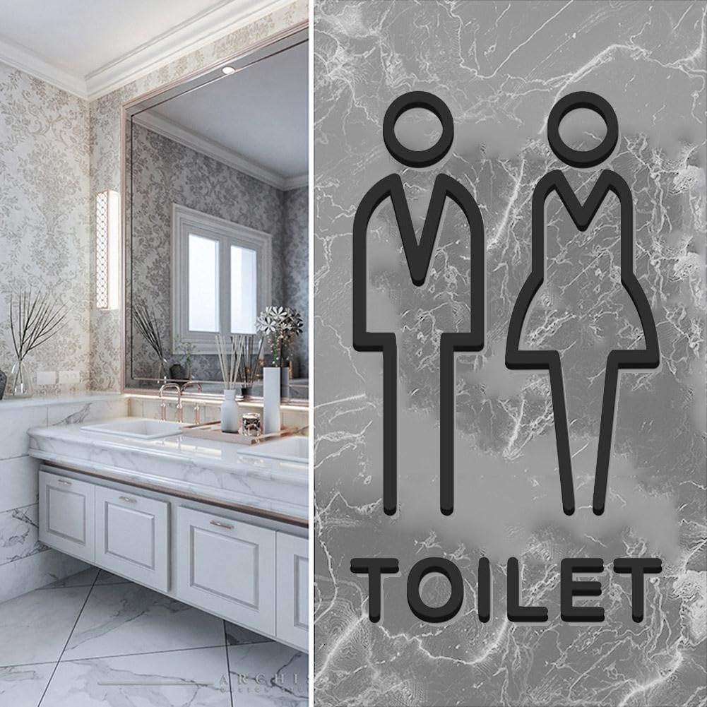Panneaux Toilettes Homme Femme Dorés 20x11cm - Signes Acrylique 3D Autocollants Modernes
