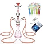 Hookah Set With Everything 4 Hose - GRENAOH 22 Premium Hookah Shisha set with Everything Glass Vase, Ceramic Bowl and Coal Tongs Ashtray (4-Pink)
