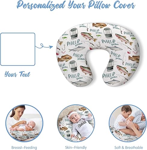 Miniatura 7 de Funda de almohada de lactancia personalizada para bebés niños, funda de almohada de lactancia con patrón de pesca personalizada con nombre, funda