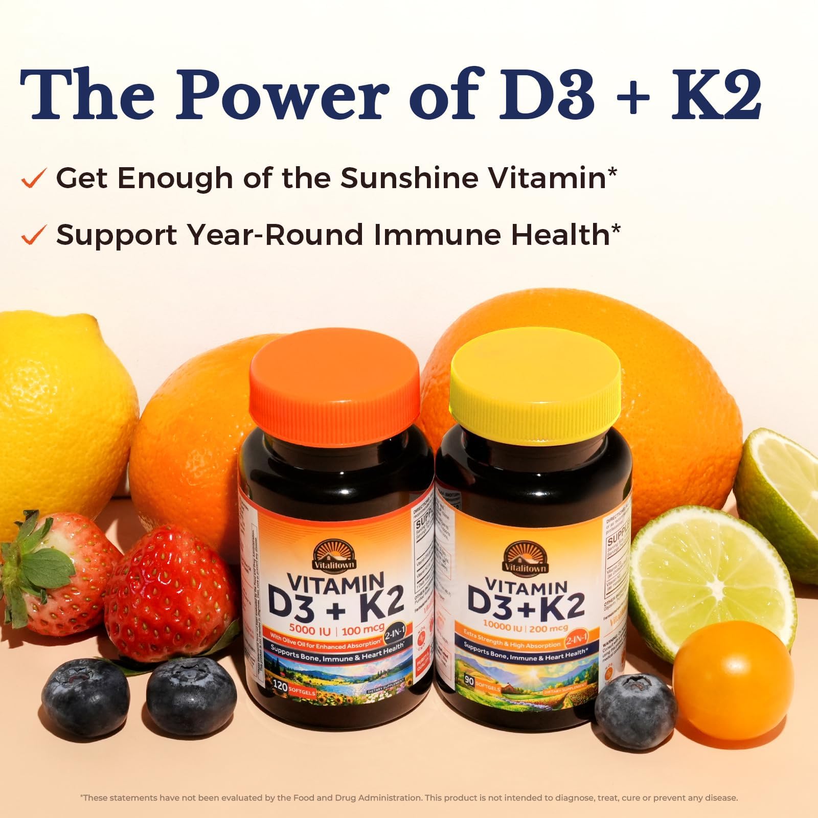 Vitalitown Vitamin D3 K2 Supplement, D3 5000 IU, Vitamin K2 MK-7 100 mcg, Non-GMO, No Gluten & Soy, for Bone, Teeth, Immune & Heart Health, 120 Softgels — Amazon image 8