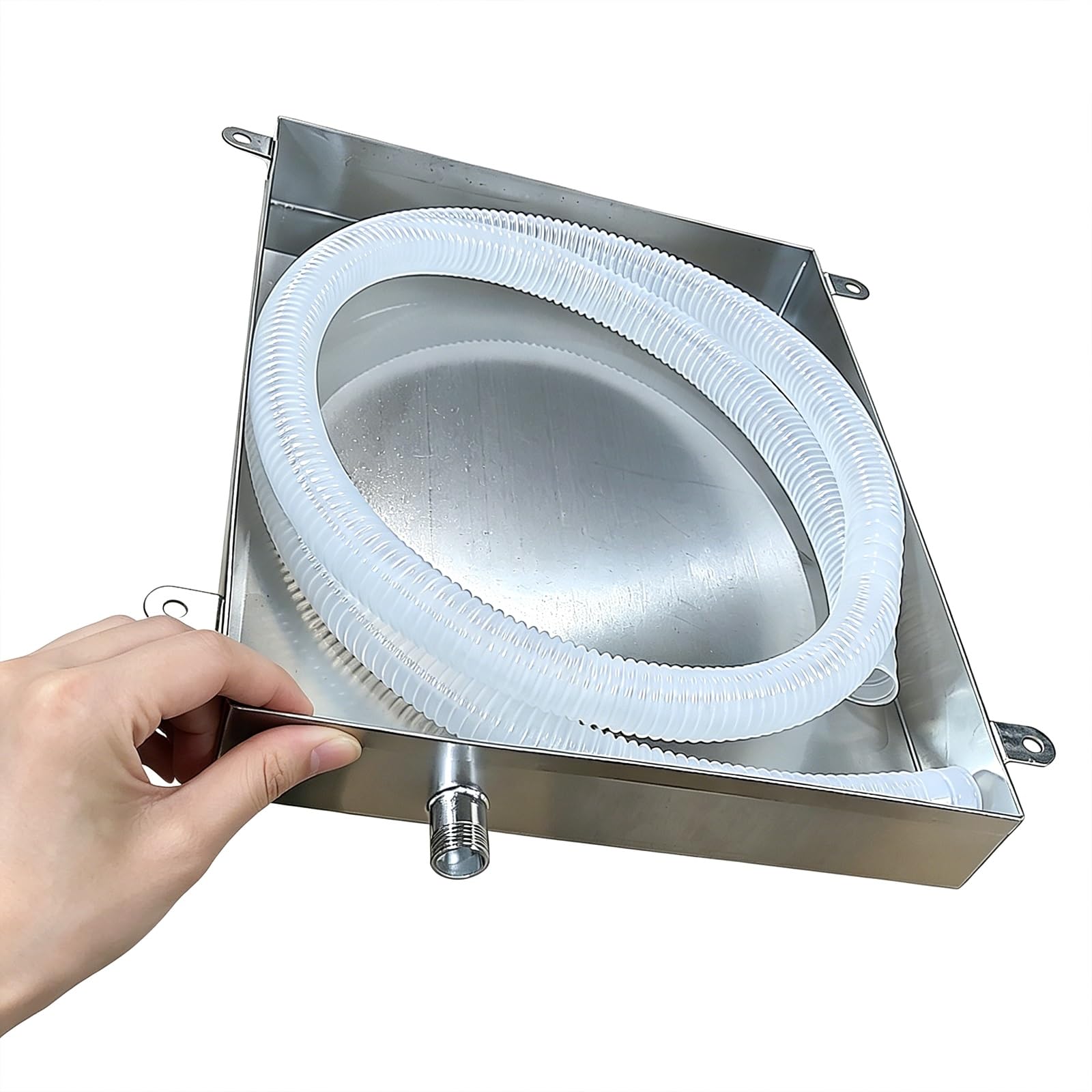 Vasca di Raccolta Acqua Robusta in Acciaio Inox Altezza 10 cm con Uscita Delll’Acqua Antiruggine e Antigoccia Bacinella Raccogli Condensa Climatizzatore(50x20cm(20x8in))