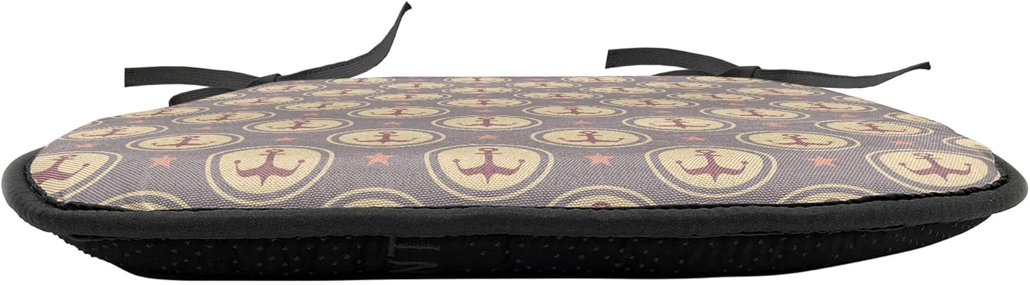 Ambesonne Anchor Chair Seating Cushion Set of 2, Maritime Pattern with Circles Stars Boating Sailing Themed Illustration, Anti-Slip Seat Padding for Kitchen & Patio, 16"x16", Mauve Sand Brown Coral