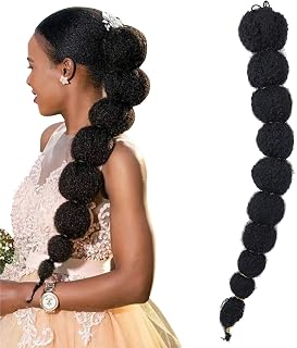 NICENEEDED Drawstring Ponytail Extension for Black Women, 19 Inch Long Bubble Ponytail Hair Accessories, Lantern Braid Ponytail with Inside Combs for Women Girls Daily Wear