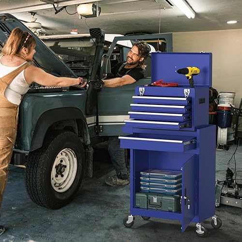 Miniatura 2 de Cofre de herramientas de 5 cajones, caja de herramientas rodante 2 en 1 con ruedas y cajones, caja de herramientas de almacenamiento desmontable con
