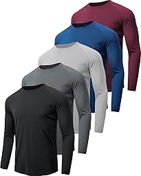 miijoory T-Shirt Manche Longue Homme Respirant Séchage Rapide,Tee Shirts de Sport pour Homme,Protection Solaire UV SPF50+ pour Fitness,Running et Entraînement Lot de 4/5/7 pièces