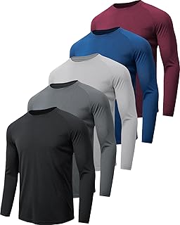 T-Shirt Manche Longue Homme Respirant Séchage Rapide,Tee Shirts de Sport pour Homme,Protection Solaire UV SPF50+ pour Fitness,Running et Entraînement Lot de 4/5/7 pièces