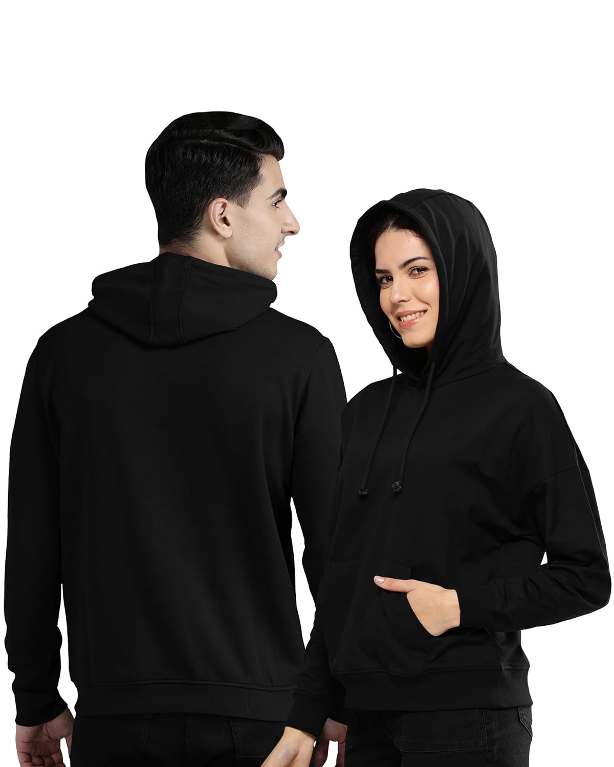 Twinny Zone Couple Combo Hoodies | Fleece Cotton Hooded Sweatshirts for Men and Women (Regular Fit | PlainHoodieCoupleDTG2)