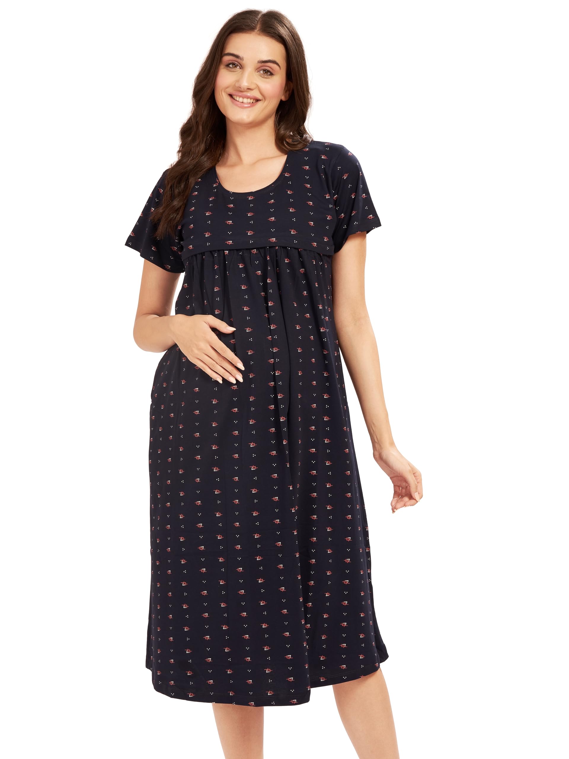 AV2 Women's Cotton Starred Knee Length Maternity Nightdress